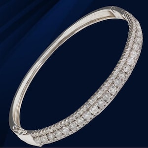 14k White Gold Natural Moissanite Diamond Bangle,Round Handmade Jewelry, Women&#39;s Wedding Bangle , Stackable Band Bangle , Gift For Her