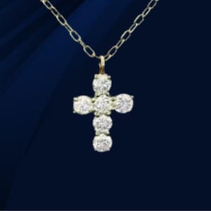 Natural Moissanite Diamond 14k Yellow Gold Round Cut Cross Shape Wedding Gift Necklace -  Perfect Gift Free Chain Gift For her gift For Wife