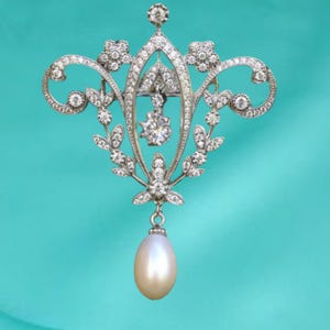 Natural Moissanite Diamond Brooch, 14k White Gold, 925 Sterling Silver Round Cut Diamond Brilliant , Wedding & Engagement Brooch