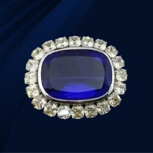 Blue Sapphire Brooch Diamond Brooch, 14k White Gold, 925 Sterling Silver Cushion Cut Diamond Brilliant , Wedding & Engagement Brooch