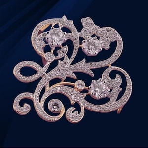 14k Yellow Gold Women&#39;s Handmade Wedding Brooch , 925 Sterling Silver Round Cut Diamond Brooch bridal/wedding Brooch. Gift For Her