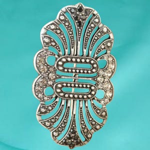18k White Gold Very large beautiful rectangular antique brooch in an openwork boho style, antique Art Deco set with rhinestone diamonds