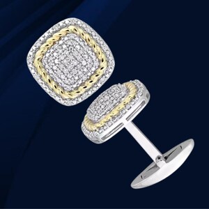 Gemelli Da Uomo In Argento 925 Placcato Oro Giallo, 2ct Diamanti Creati In Laboratorio, Taglio Tondo