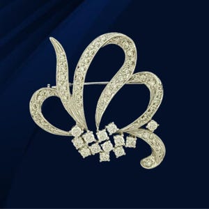 14k White Gold Moissanite Diamond Brooch, 925 Sterling Silver Round Diamond Brilliant Brooch, Wedding & Engagement Brooch Handmade Jewelry