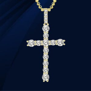 Natural Moissanite Diamond Tennis Cross Pendant Necklace with 3mm Gold / Silver Rope Chain | Men&#39;s Hip Hop Jewelry | Christian Christ