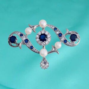 Natural Moissanite Diamond Brooch, 14k White Gold, 925 Sterling Silver Round Cut Diamond Brilliant , Wedding & Engagement Brooch