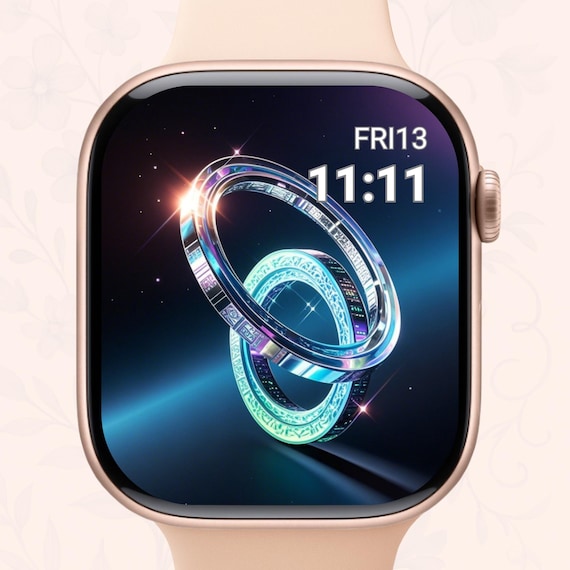 Neon Rings Apple Watch Wallpaper: Futuristic Digital Art