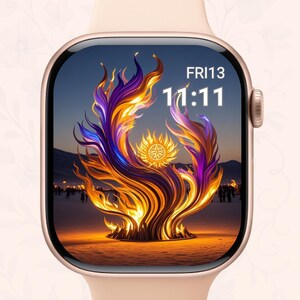 Apple Watch Wallpaper, Watch Face, Halloween Wallpaper, Burning Man, Neon Lights, Watch Background, Digital Watch Face, Digital Art