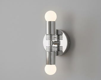 Modern Brass Wall Sconce: Mid-Century Double Bulb Vanity Light