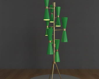 Mid-Century Modern Brass Floor Lamp, Multi Shade Sculptural Standing Light, Handmade Designer Lighting