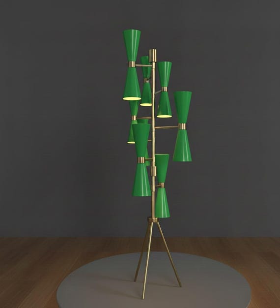 Mid-Century Modern Brass Floor Lamp, Multi Shade Sculptural Standing Light, Handmade Designer Lighting
