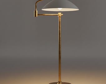 Mid-Century Modern Brass Floor Lamp: Standing Lamp with Dome Shade, Handmade Designer Lighting