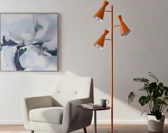 Mid Century Modern 3-Light Floor Lamp, Adjustable Reading Light, Minimalist Living Room Lighting