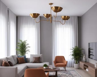 Modern Brass Chandelier: Mid-Century 4-Light Ceiling Fixtures for hallway, kitchen island