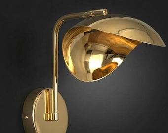 Mid Century Modern Brass Wall Sconce: Wall Lights Vintage Style Bedside Accent Lamp