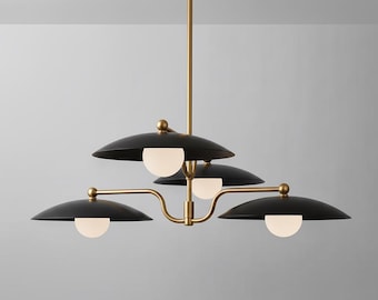 Brass Linear Pendant Chandelier: 4 Light Modern Chandelier Lights Fixtures, Dining Table Light, Kitchen island