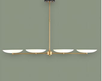 Brass Pendant Linear Chandelier: 4 Light Modern Chandelier Lights Fixtures, Dining Table Light, Kitchen Lighting