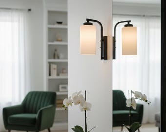 Modern Brass Wall Sconce: Bathroom Vanity Light Fixtures,Milk Glass Lamp,Hallway Bedroom Lighting
