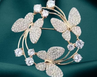 Vintage Butterfly Brooch | Gold Tone Insect Pin with Rhinestones | Sparkly Crystal Costume Jewelry | Gift for Her | Elegant Retro Accessory