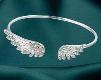 Pulsera de Ala de Ángel con Diamantes – Delicado dije de ala de guardián – Pulsera de ángel guardián – Ala de ángel delicada – Regalo conmemorativo de condolencia para ella