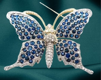 ブルーエナメルの蝶のブローチ：宝石をちりばめた昆虫のピン - Etsy 日本