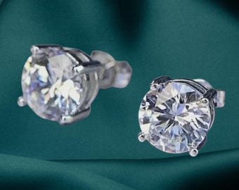 2.20 Ct Round Cut Diamond Stud Earrings |4-Prong Crown Basket Solitaire HPHT Earth-Mined Diamonds | 925 Sterling Silver with 14K White Gold