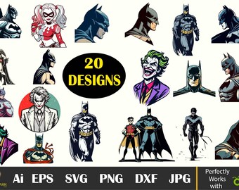 Superhero SVG Bundle, Comic svg Bundle, Bat svg, Bundle, Bat Sticker, Movie Cartoon SVG Bundle, Superhero Cut files, Villain Characters Svg