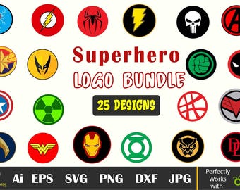 Superhero Logo SVG Bundle, Comic Icons (Digital Files)