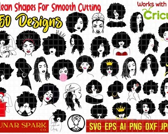 50 Afro Woman SVG, Afro Queen Svg, Afro Girl Svg, Afro Lady Svg, Curly Hair Svg, Black Woman, Afro Bundle SVG Designs, Black History Month