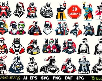 Superhero Christmas SVG Bundle, Comic Bat Cut Files (Digital Download)