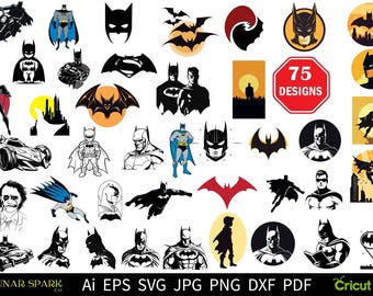 75 Superhero Comic SVG Bundle, Bat Silhouette Cut Files (Digital Download)