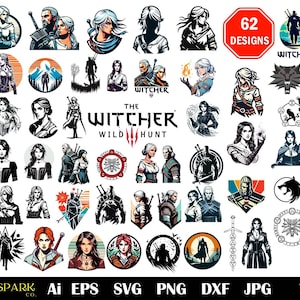 62 Witcher svg Bundle, Geralt of Rivia svg, White Wolf svg, Witcher Logo Medallion svg, Yennefer of Vengerberg, Ciri SVG cut file, Movie svg