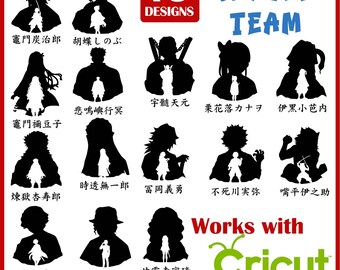 Paquete SVG de anime del equipo Slayer, silueta de demonio SVG, personaje de anime, panel de manga, anime chibi, cuchillo de anime, paquete de anime, manga japonés SVG
