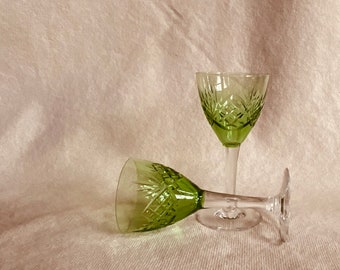 French Absinth Color  Crystal Apéritif Glasses ,Pair