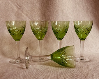 French Absinth Color Crystal Apéritif Glasses ,Set of 5