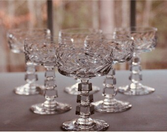 Art Deco Cut Crystal Champagne Glasses
