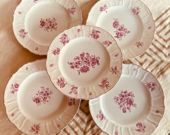 French Porcelain Buffet Plates, Set of 5