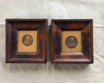 An Antique Pair Of French Bronze Portrait Medallions- Framed Art