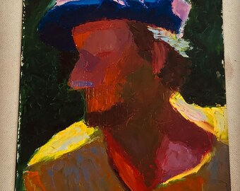 1980s Provincetown “Mud Head” Portrait Painting of a Chap in a Cap Oil on Board