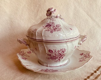 French Porcelain Tureen with Lid and Under plate