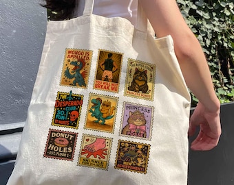 Dungeon Crawler Carl, Vintage Stamp Tote Bag, Princess Donut, Mongo, Goddamnit Donut, LitRPG Book Lover Gift