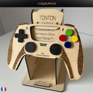 Demande Parrain, Manette en Bois Personnalisée,  Annonce Parrain, Godparent Proposal, carte demande parrain