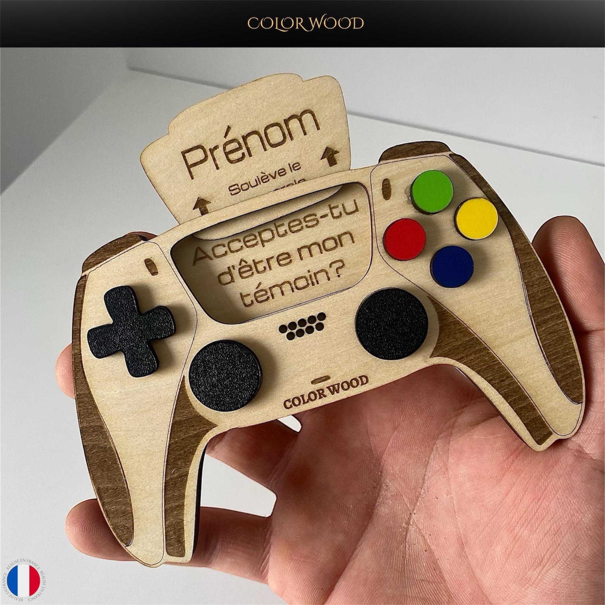 Manette en Bois pour Demande Témoin – Cadeau Mariage Unique