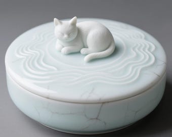 猫のミニ骨壺 - オイリーグリーンメランジ | 陶器 | ハンドメイド