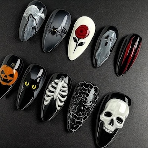 Handmade Halloween Press On Nails: Spooky Gothic Coffin False Nails