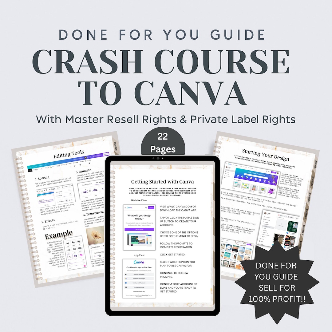 Canva Crash Course for Beginners | PLR + MRR 22-page Guide & 7 Video ...