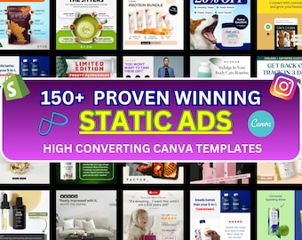 150+ Facebook & Instagram Canva Ad Templates | PLR + MRR Static Ads for Small Business Marketing