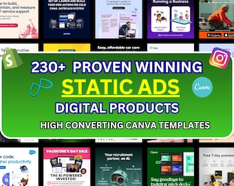 230+ Viral Ad Templates für Digitale Produkte | PLR + MRR Canva Static Ads Bundle