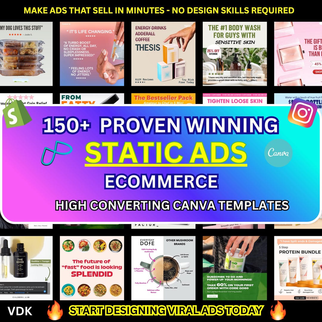 150+ Ecommerce Ad Templates | PLR + MRR Canva Facebook & Instagram Ads ...