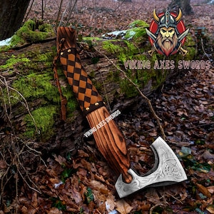 Personalized Viking Axe | Hand Forged Carbon Steel Hatchet with Ash Wood Handle & Leather Sheath | Custom Gift for Him, Wedding, LARP